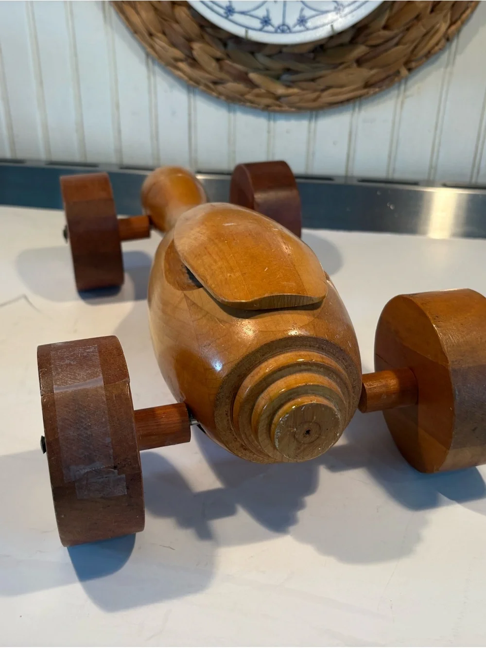 Vintage Wooden Racing Car Toy in Natural Wood Finish - Kids Toys